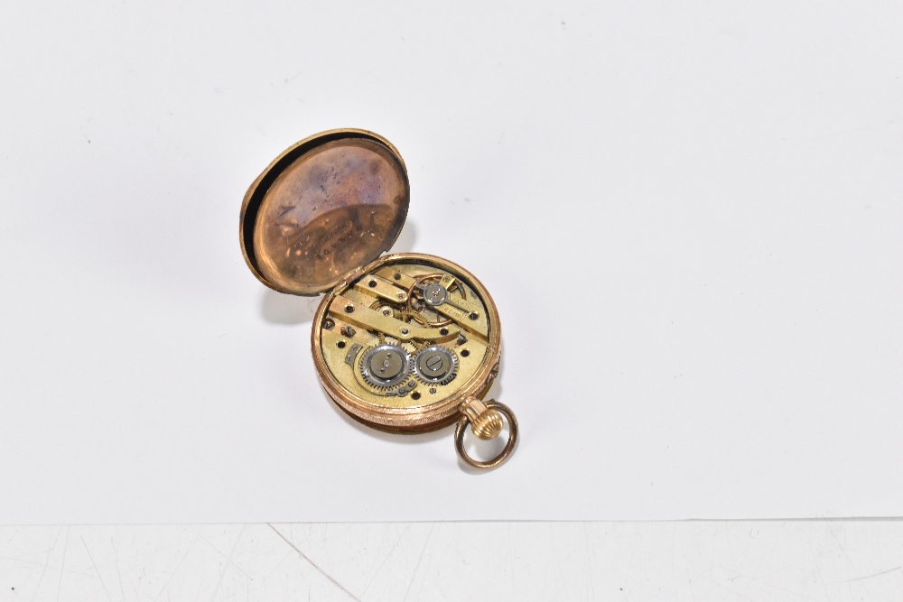 A lady's 14ct yellow gold half hunter crown wind fob watch, with remains of enamel outer dial - Image 3 of 3