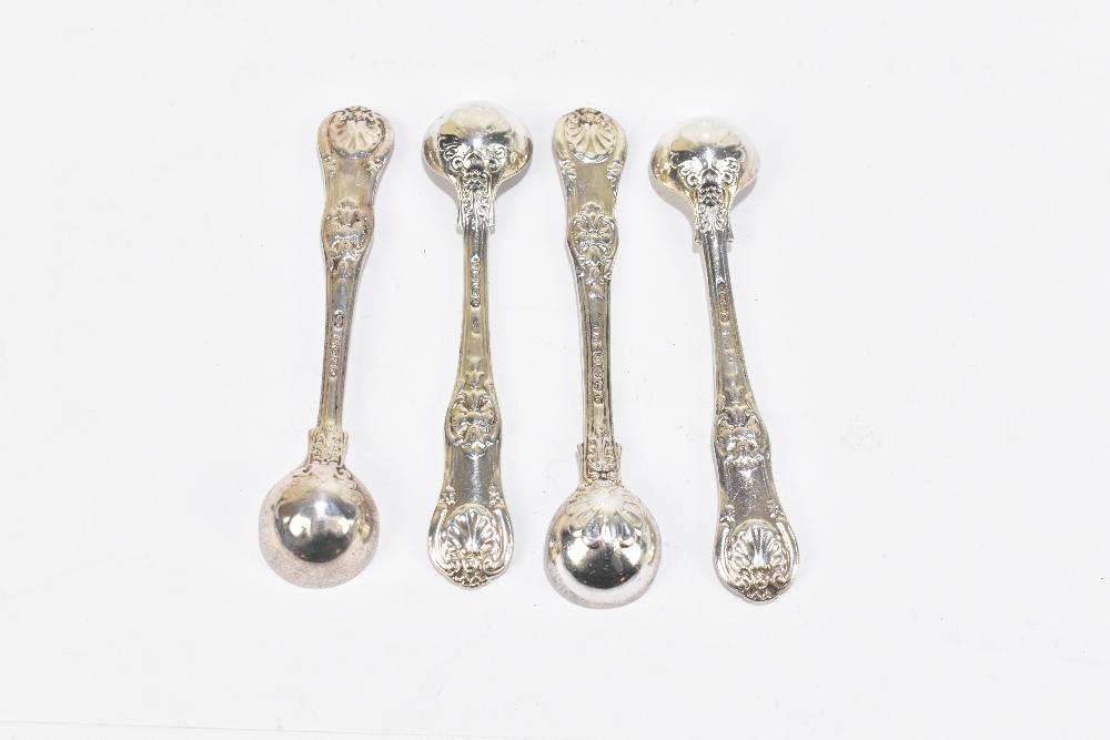 ELIZABETH EATON; a set of four Victorian hallmarked silver cruet spoons in the King's Honeysuckle - Image 2 of 3