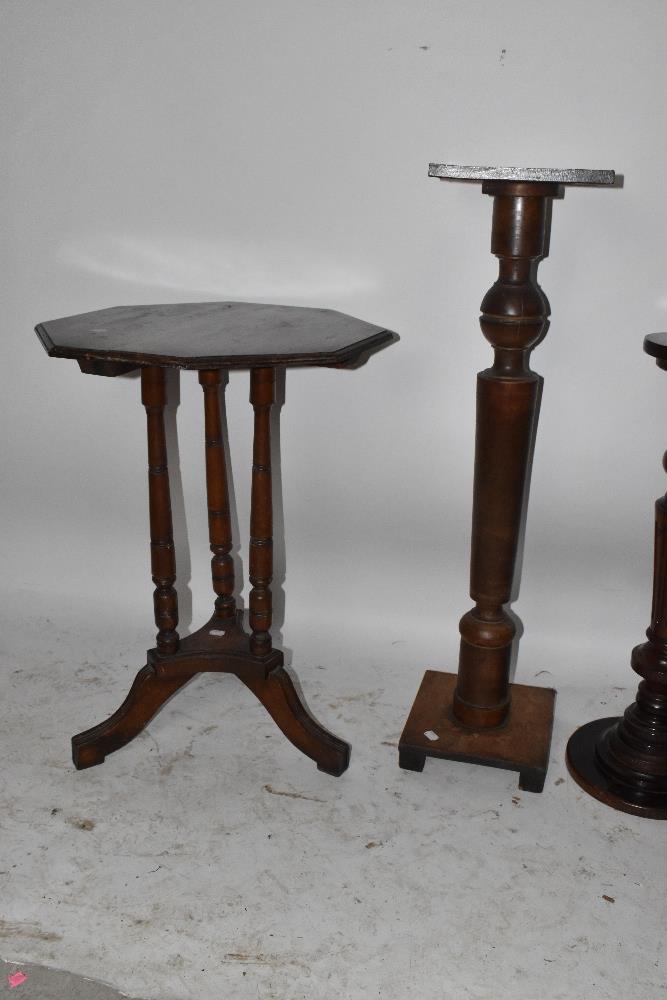 An early 20th century oak two tier jardinière stand with barley twist supports, two further - Image 3 of 3