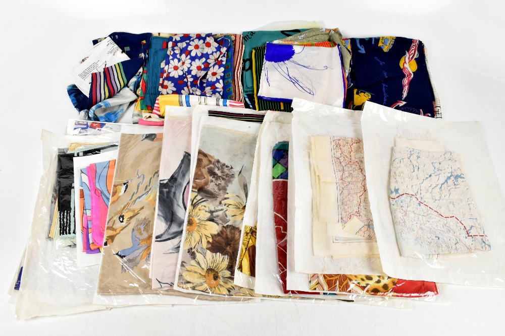 Sixty-four good quality vintage scarves, all individually stored and wrapped, including Louis