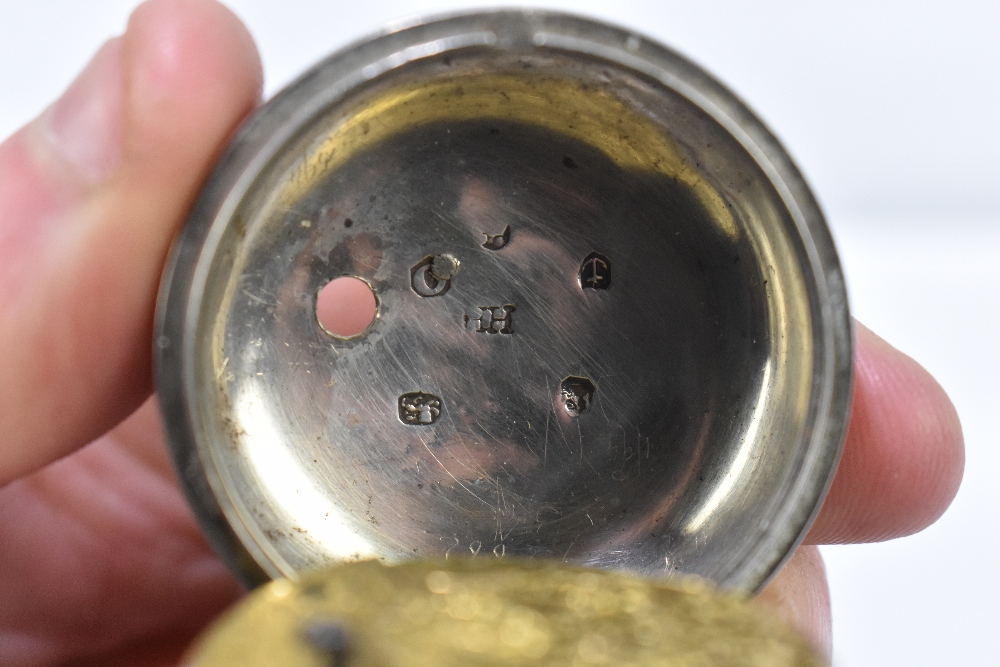 A George III hallmarked silver open faced key wind pocket watch with Roman numerals to the white - Image 4 of 4