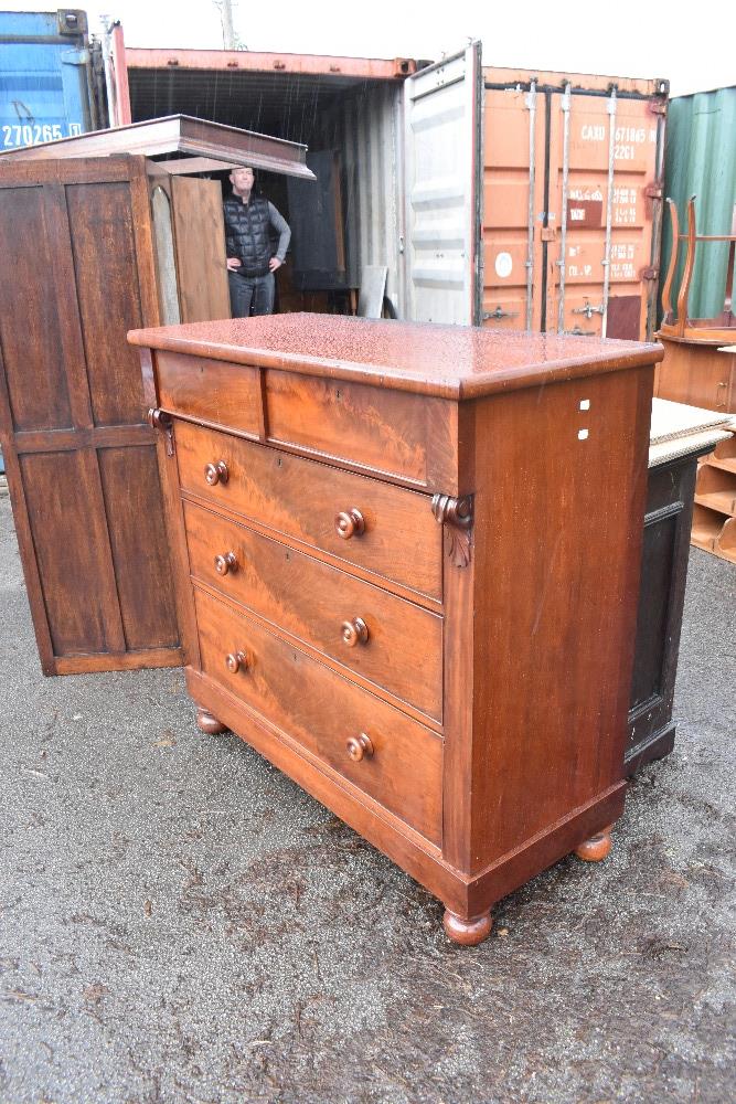 A 19th century mahogany chest, with two short and three long drawers, on turned feet, height 108cm - Image 5 of 5