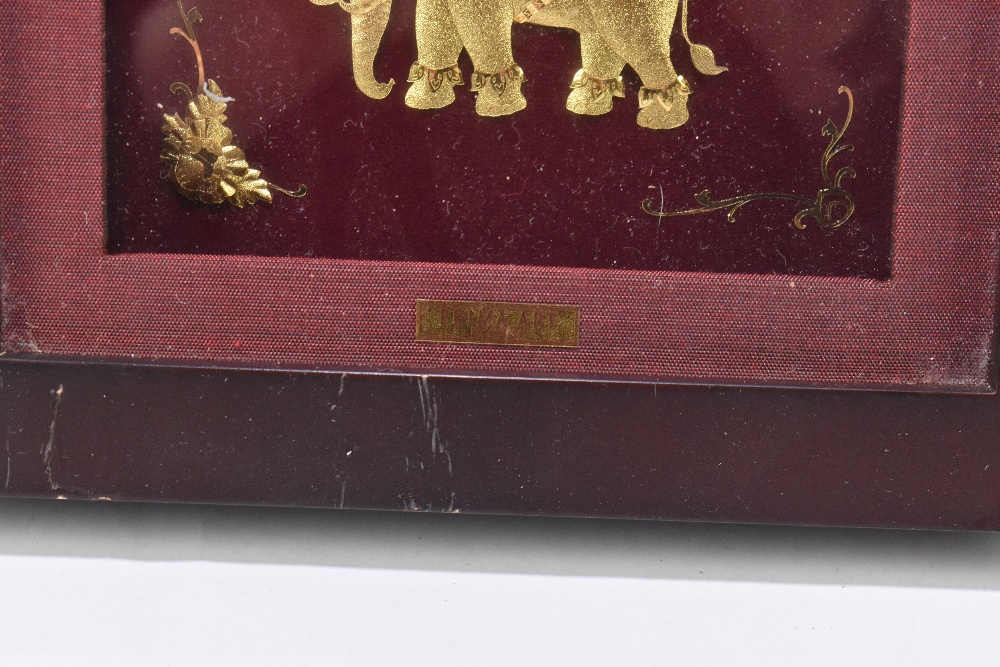 PRIMA ART; a gilt metal elephant, with applied floral detail, framed and glazed, 17.5cm x 20cm - Image 2 of 4