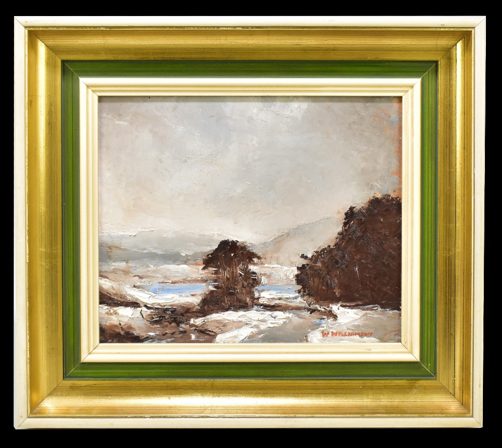 WILLIAM (BILL) WILLIAMSON; oil on board, landscape scene, signed, 24 x 29cm, framed and glazed. (D)