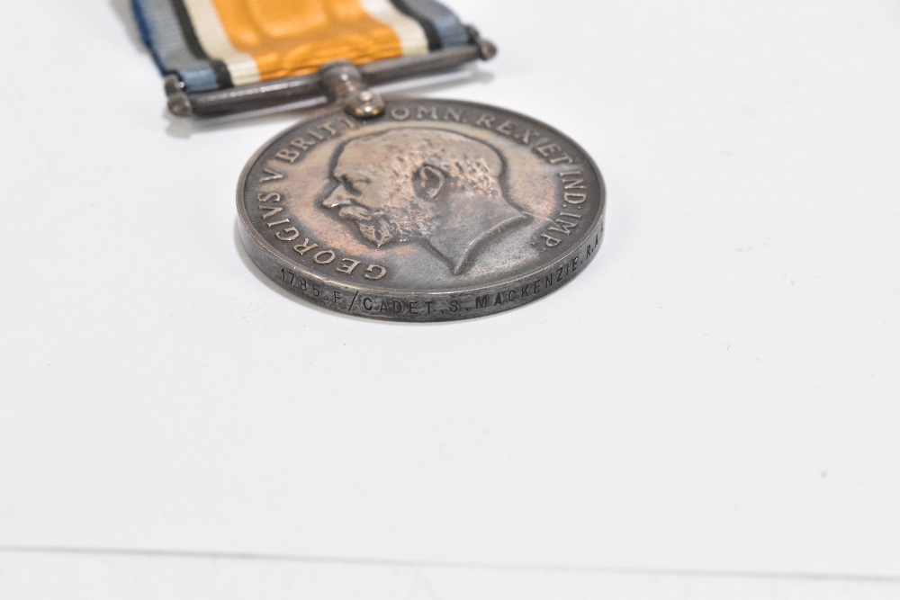 A WWI British War Medal to 1785 F/Cadet S. Mackenzie R.A.F, with a 1911 coronation medallion and a - Image 3 of 4