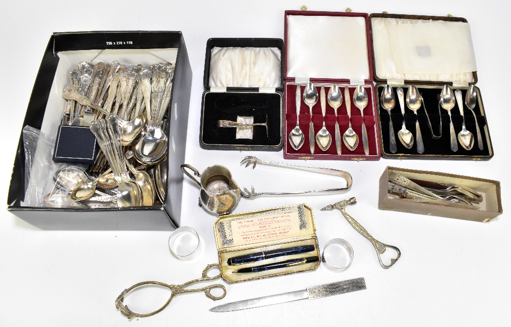 A mixed selection of silver plated items including a part canteen of King's pattern cutlery and