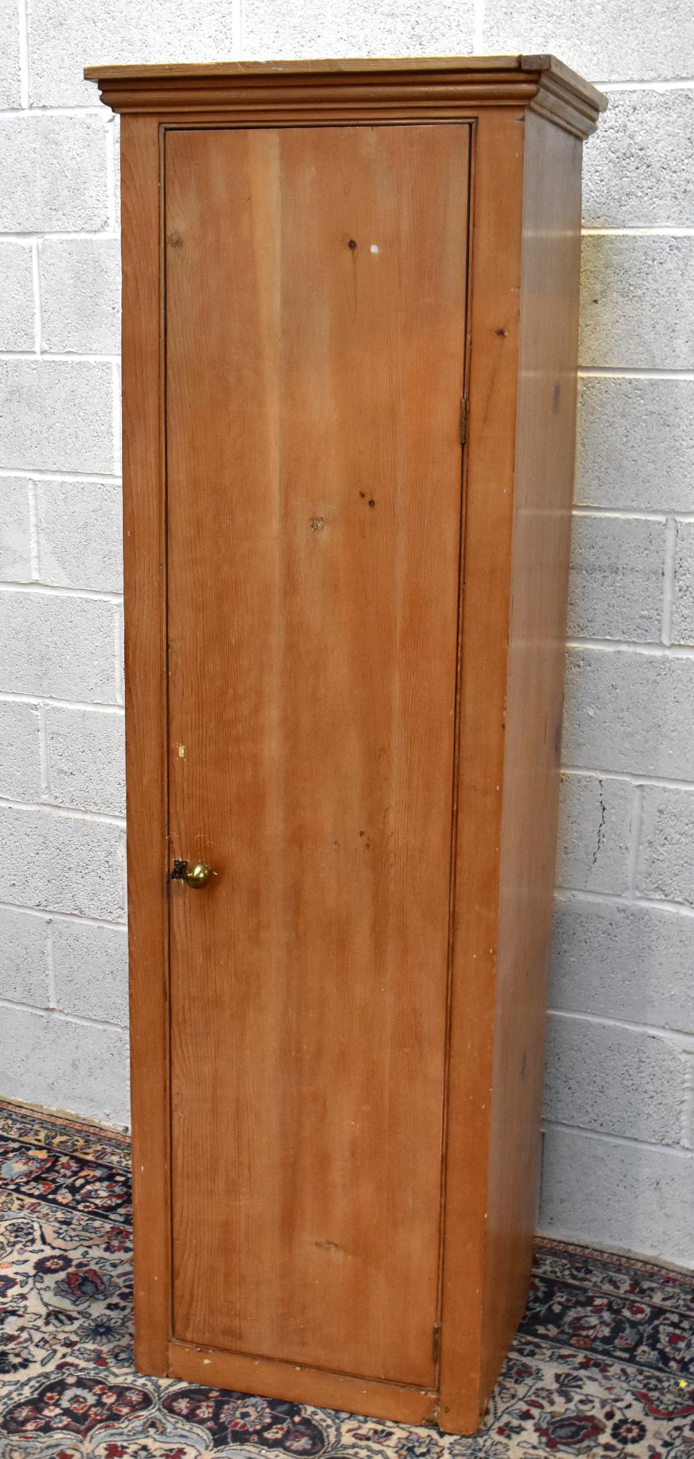 A tall Edwardian pine cupboard, with door enclosing five shelves, height 202cm, width 164cm, depth