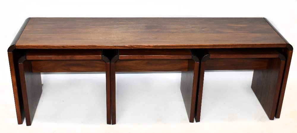 JENSEN FROKJAERAS; a modern rosewood nest of three tables and matching coffee table, the smaller
