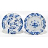 Two 18th century Delft plates, diameter 21.5cm and 22cm.