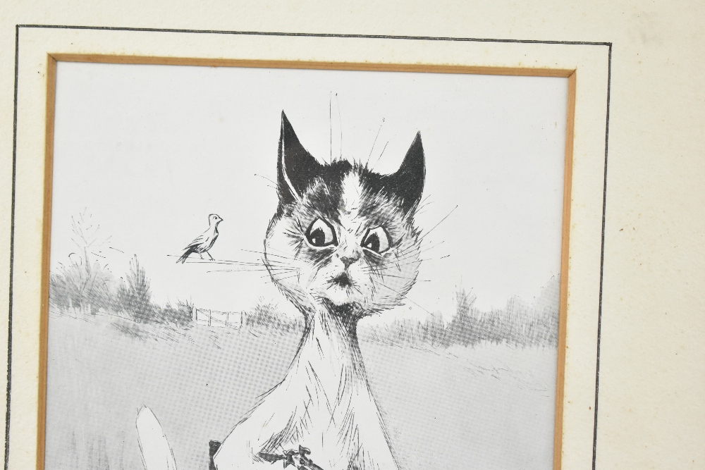 AFTER LOUIS WAIN; a pair of humorous black and white prints of cats, 26 x 17.5cm, framed and - Image 3 of 7