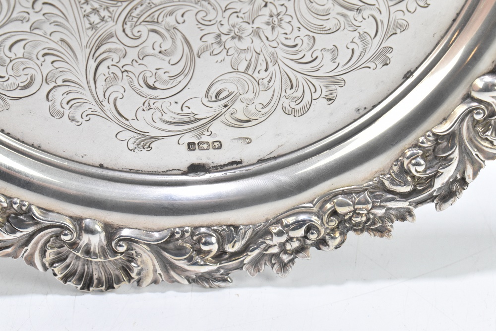 WILLIAM MAMMATT & SON; a Victorian hallmarked silver salver of circular form with an ornate cast - Image 3 of 4