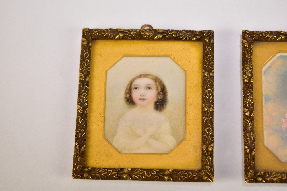 ENGLISH SCHOOL - LATE 19TH CENTURY; set of three watercolour miniatures on ivory, portraits of young - Image 2 of 8