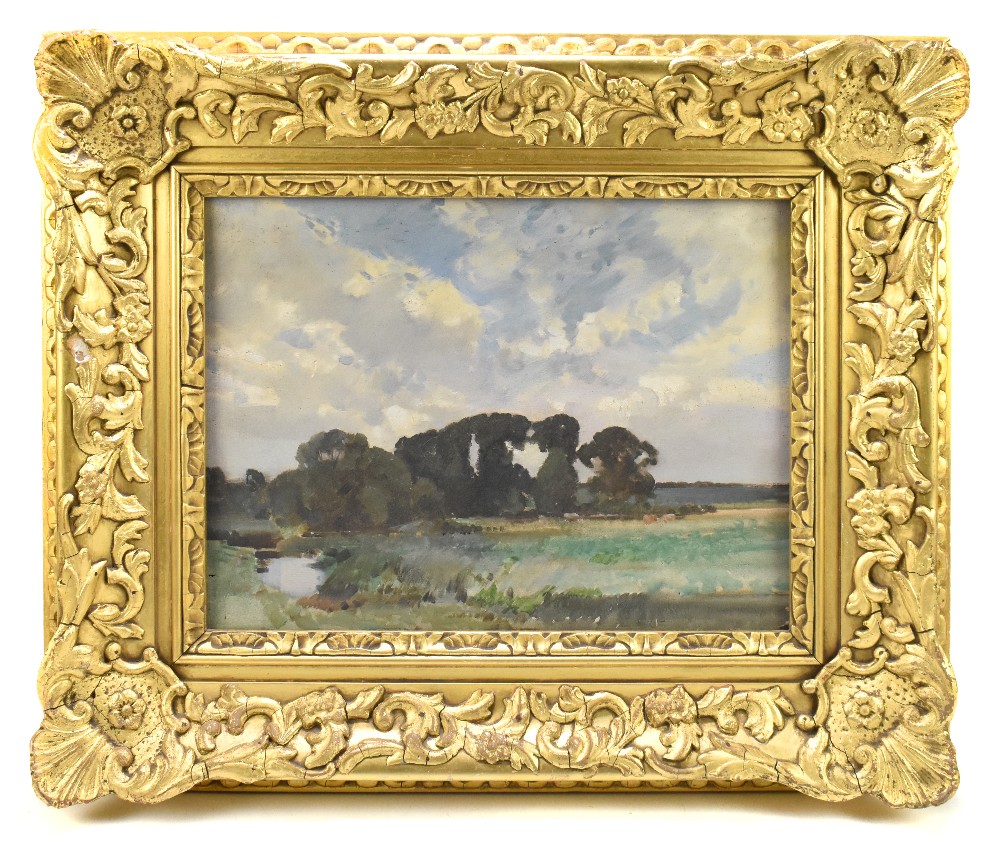 ATTRIBUTED TO HARRY WATSON (1871-1936); oil on panel, landscape with trees, unsigned, 28 x 38cm,