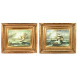 J GASTON; a pair of decorative 20th century gilt framed oils on board, shipping scenes, 29.5 x 39.