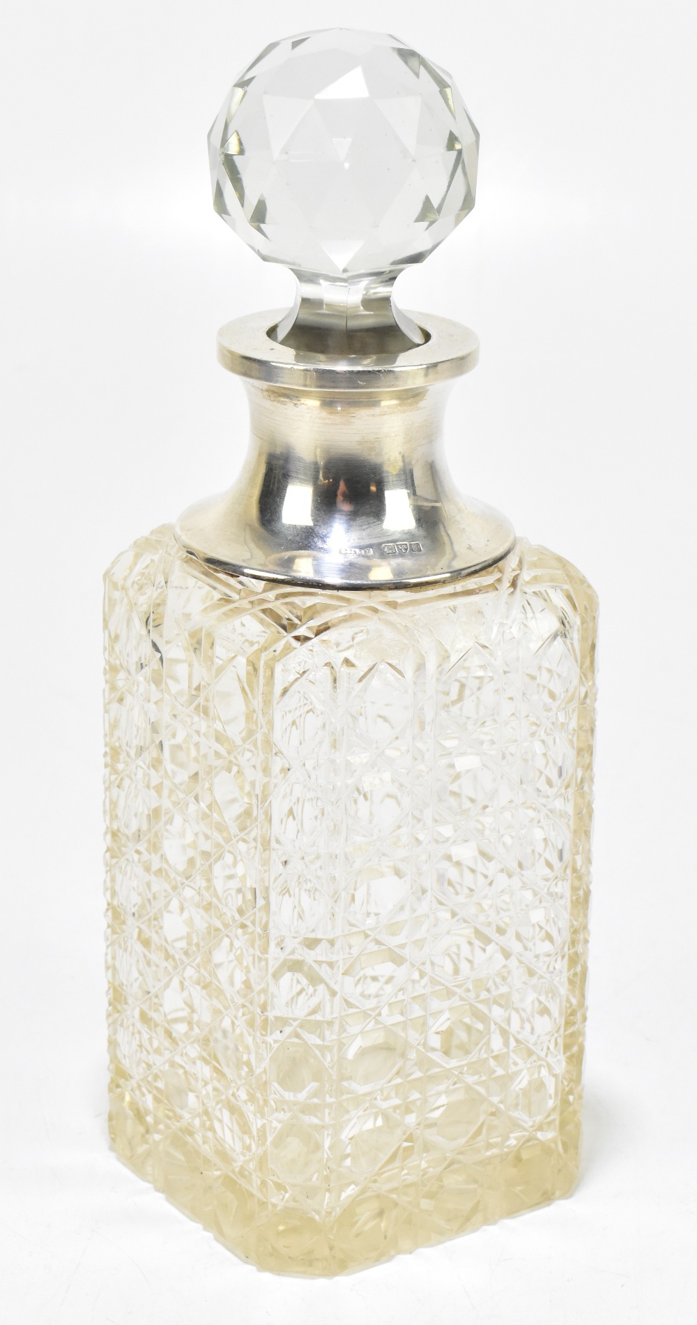 S BLANCKENSEE & SON LTD; an Edward VII hallmarked silver mounted hobnail cut glass decanter, marks