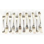 WILLIAM CHAWNER; a set of twelve William IV hallmarked silver table forks with engraved crest of the