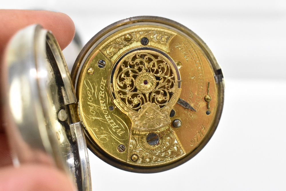 JOYCE OF WHITCHURCH; a George IV hallmarked silver pair cased pocket watch, the white enamel dial - Image 2 of 4