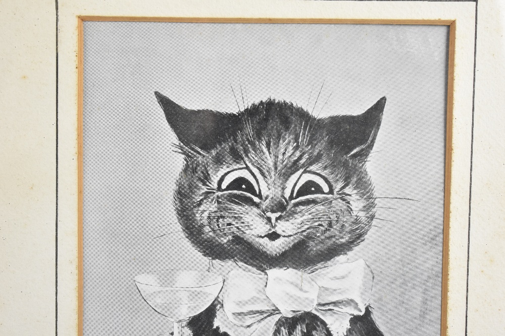 AFTER LOUIS WAIN; a pair of humorous black and white prints of cats, 26 x 17.5cm, framed and - Image 5 of 7