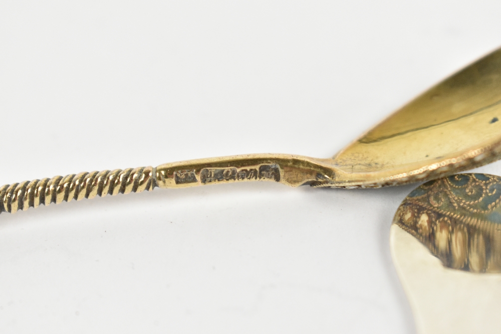 A Russian silver gilt and cloisonné enamel detailed coffee spoon, length 11.5cm, also a Victorian ' - Image 3 of 3