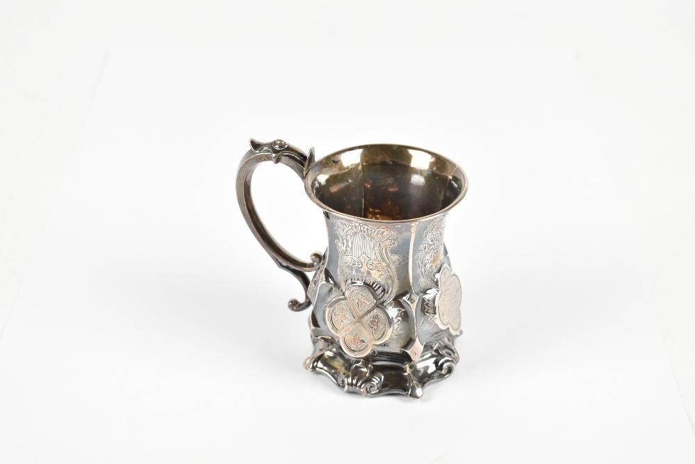 GEORGE UNITE; a Victorian hallmarked silver christening mug with chased scrolling decoration and - Image 2 of 4
