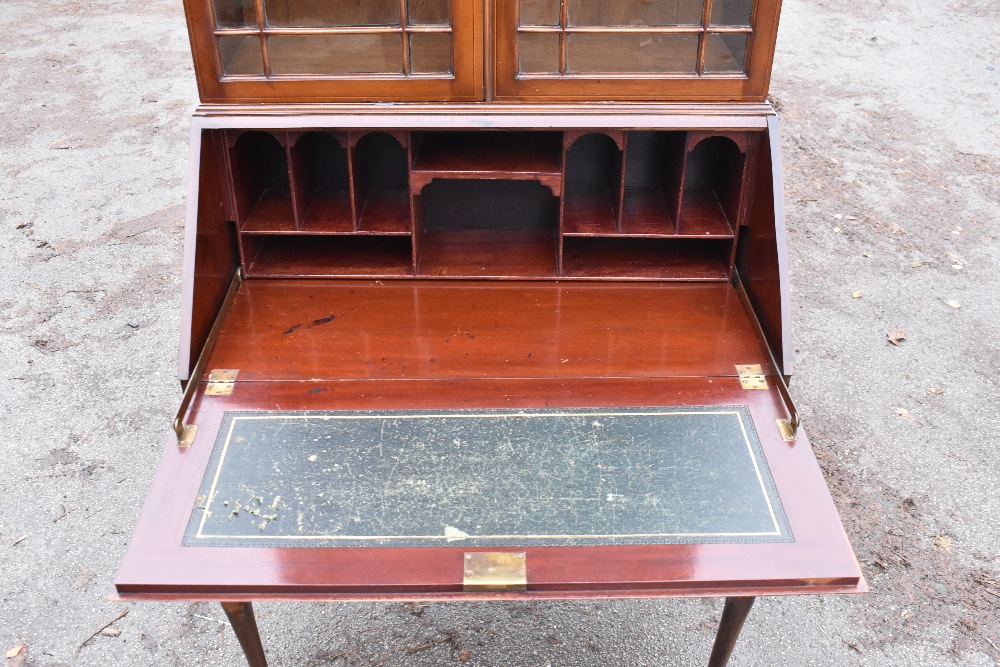 A late 19th century inlaid mahogany bureau bookcase, the upper section with two glazed doors, height - Image 5 of 5