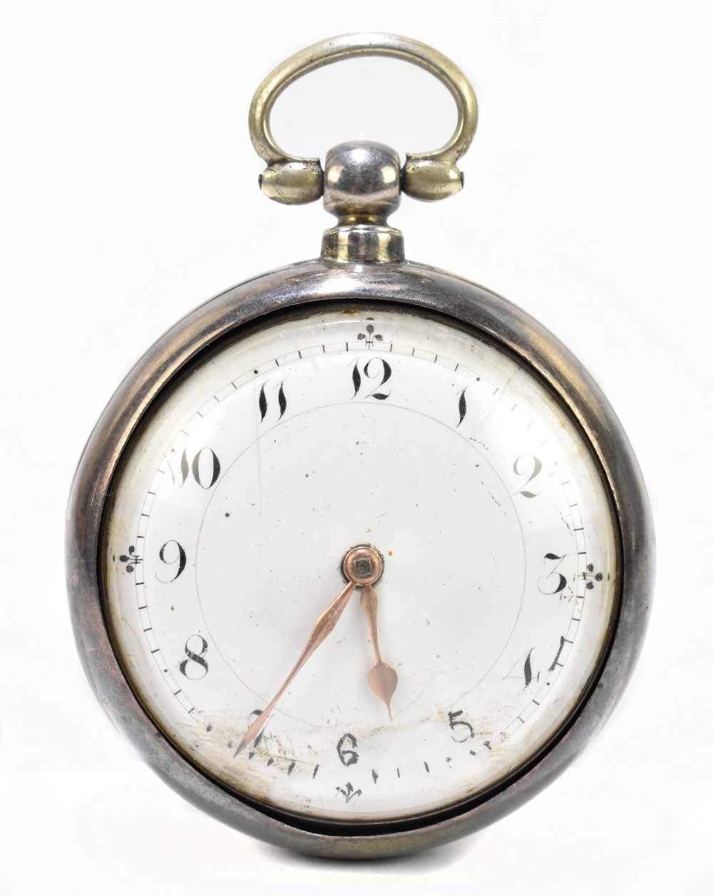 JOYCE OF WHITCHURCH; a George IV hallmarked silver pair cased pocket watch, the white enamel dial