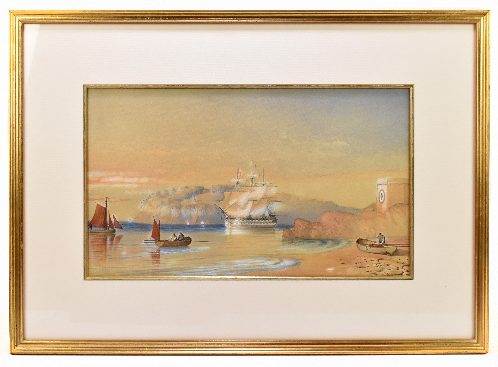 G. H. JENKINS; 19th century watercolour, a coastal scene with ship and boats, signed and dated 1867,