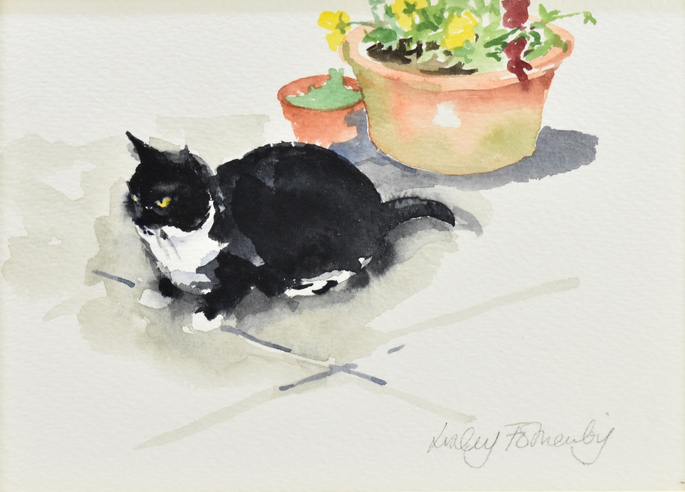 LESLEY FOTHERBY (born 1946); a pair of watercolour of cats, 'Muffin and a Ball' and 'Muffin and a - Image 3 of 4