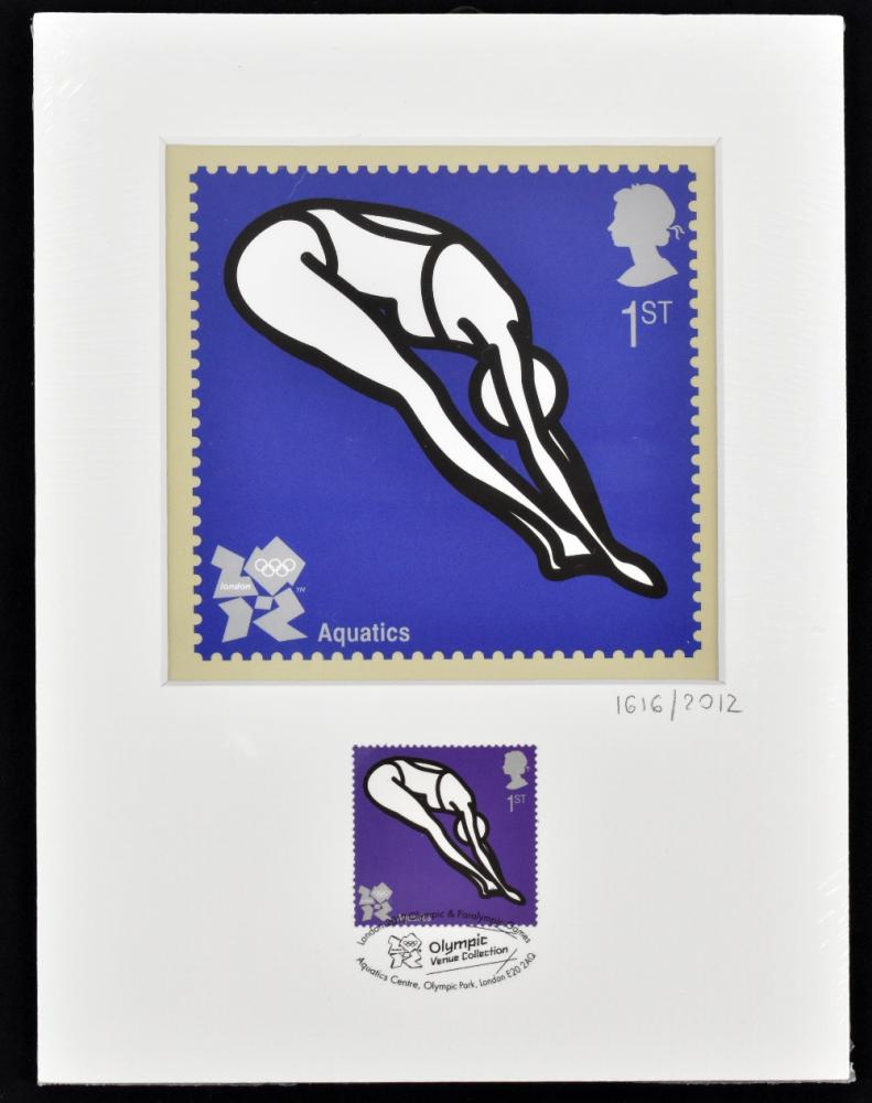 JULIAN OPIE; lithograph print of Royal Mail Olympics postage stamp, 'Aquatics/Diver (Print from