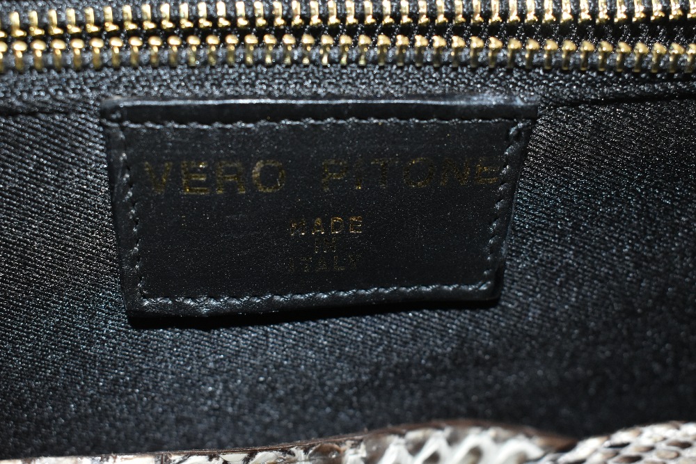 VERO PITONE; a genuine python skin structure leather handbag with a front bamboo and gold tone - Image 5 of 5