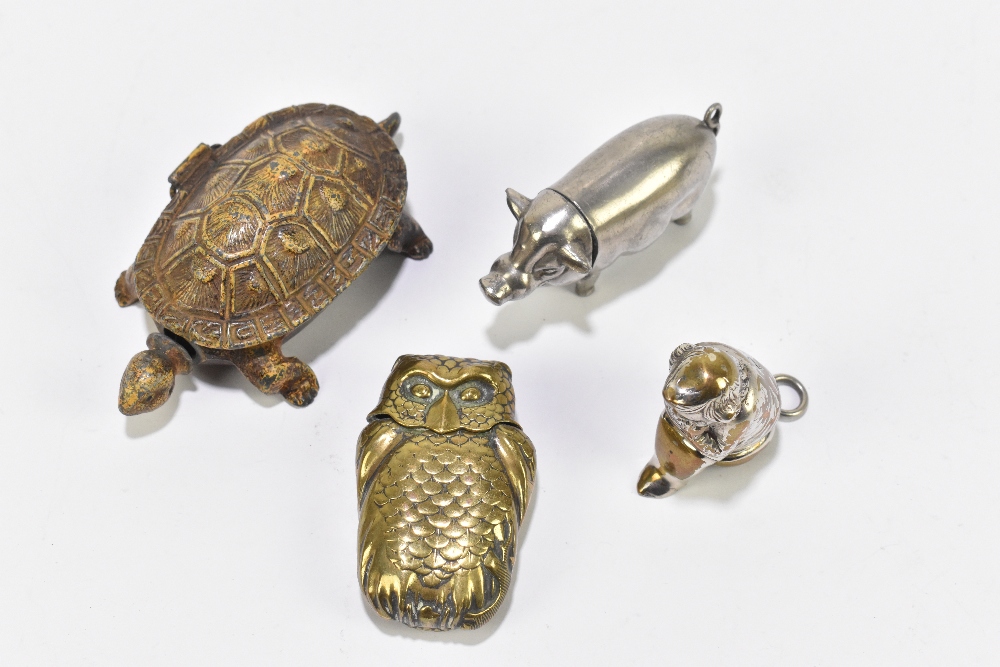 A collection of four late Victorian novelty vesta cases, including one modelled as a tortoise, a - Image 2 of 3