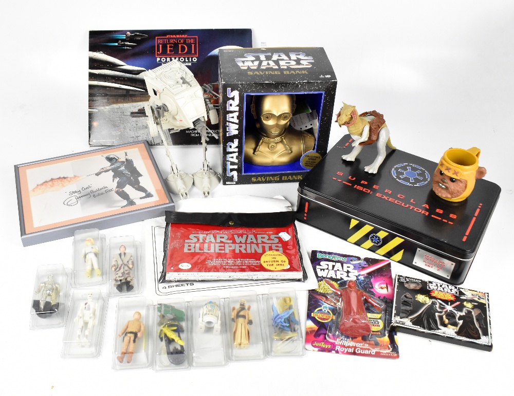 STAR WARS; a quantity of toys and ephemera comprising a signed Jeremy Bulloch photograph, Super