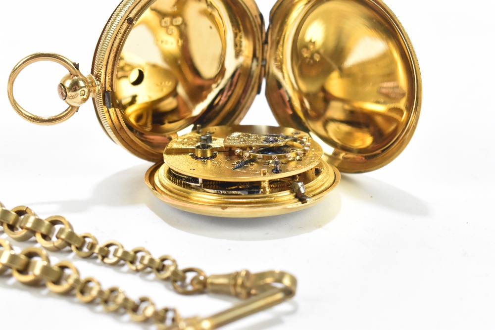 An 18ct gold key wind full hunter pocket watch, the enamelled dial set with Roman numerals and - Image 5 of 5