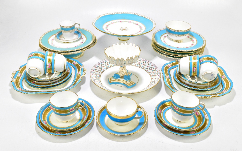 MINTON, a late 19th century blue and white and gilt part tea service, comprising two sandwich