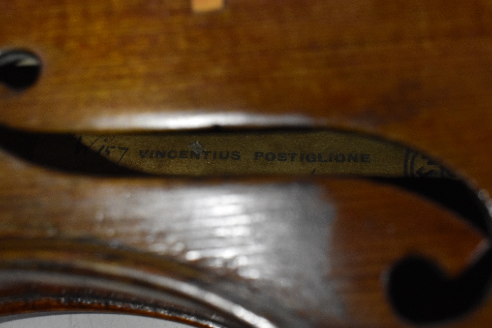 A full size violin labelled 'Vincentius Postiglione Me Fecit Neapoli 1886', with two-piece back, - Image 6 of 18