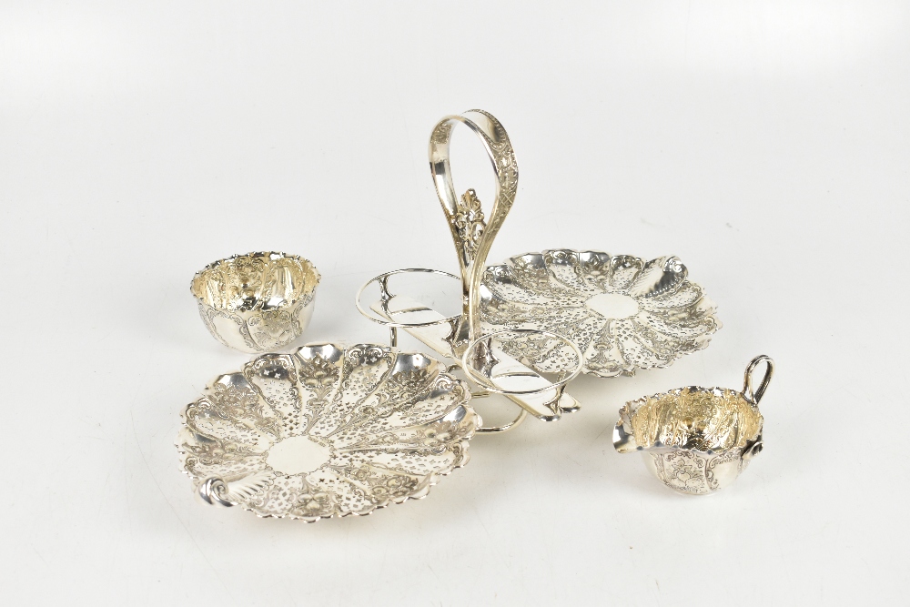 JAMES DIXON & SONS; a Victorian hallmarked silver strawberry and cream set with a pair of detachable - Image 2 of 5