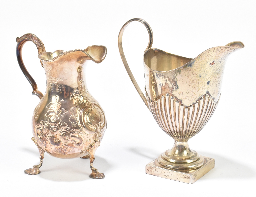 HIRONS & PLANTE (PROBABLY); a Victorian hallmarked silver helmet shaped cream jug with gilded