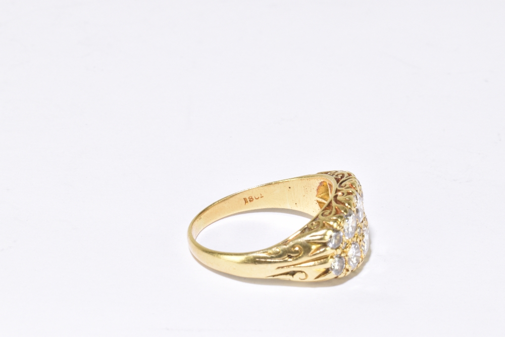 An 18ct yellow gold and diamond fourteen stone twin row graduated diamond ring, the two largest - Image 2 of 4