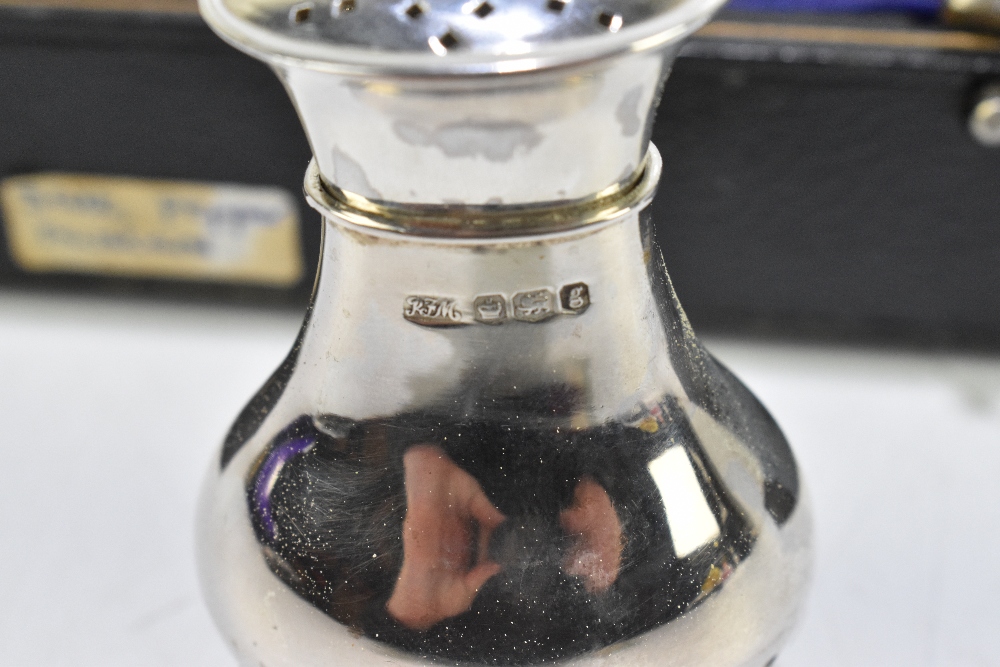 RF MOSLEY; a George V hallmarked silver seven piece cruet comprising four open salts, a lidded - Image 3 of 3