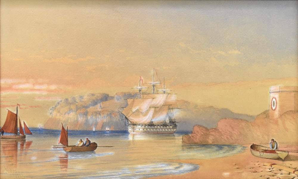 G. H. JENKINS; 19th century watercolour, a coastal scene with ship and boats, signed and dated 1867, - Image 2 of 5