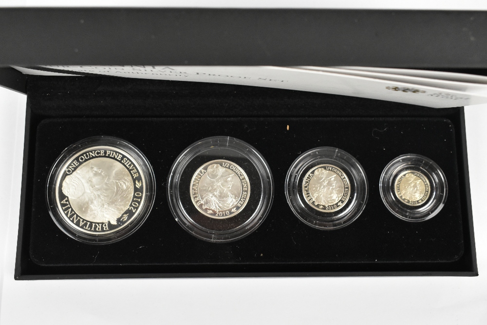 THE ROYAL MINT; the 2010 UK Britannia four-coin silver proof set, comprising £2, £1, 50p and 20p, in - Image 2 of 2