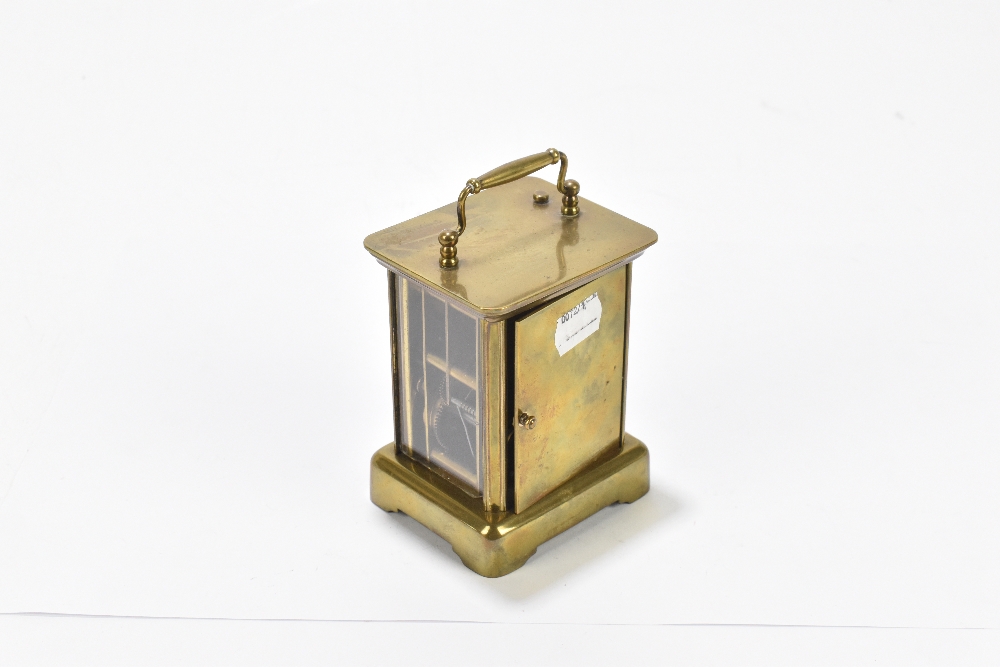 THE NEW HAVEN CLOCK COMPANY USA; an eight day brass cased carriage clock, the enamel dial set with - Image 2 of 3