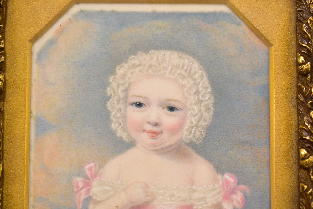 ENGLISH SCHOOL - LATE 19TH CENTURY; set of three watercolour miniatures on ivory, portraits of young - Image 5 of 8