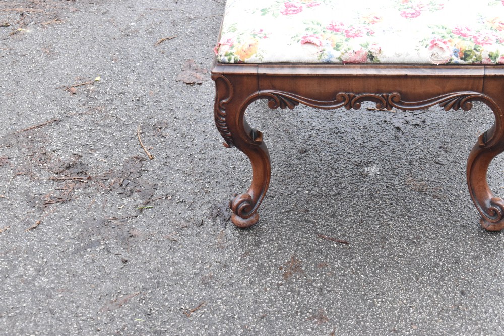 A Victorian carved mahogany stool with floral seat, on cabriole legs, height 37cm - Image 2 of 4