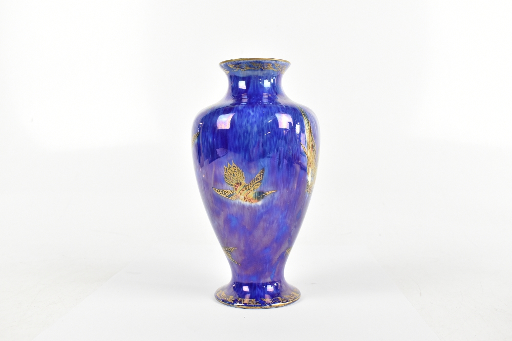 WEDGWOOD; a lustre vase, decorated with birds against a mottled blue ground, height 21.5cm. - Image 4 of 5