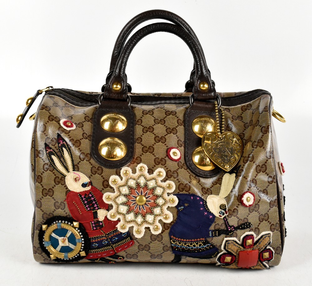 GUCCI; a Babouska Boston Hysteria GG crystal coated canvas monogram handbag, with 'Fable'