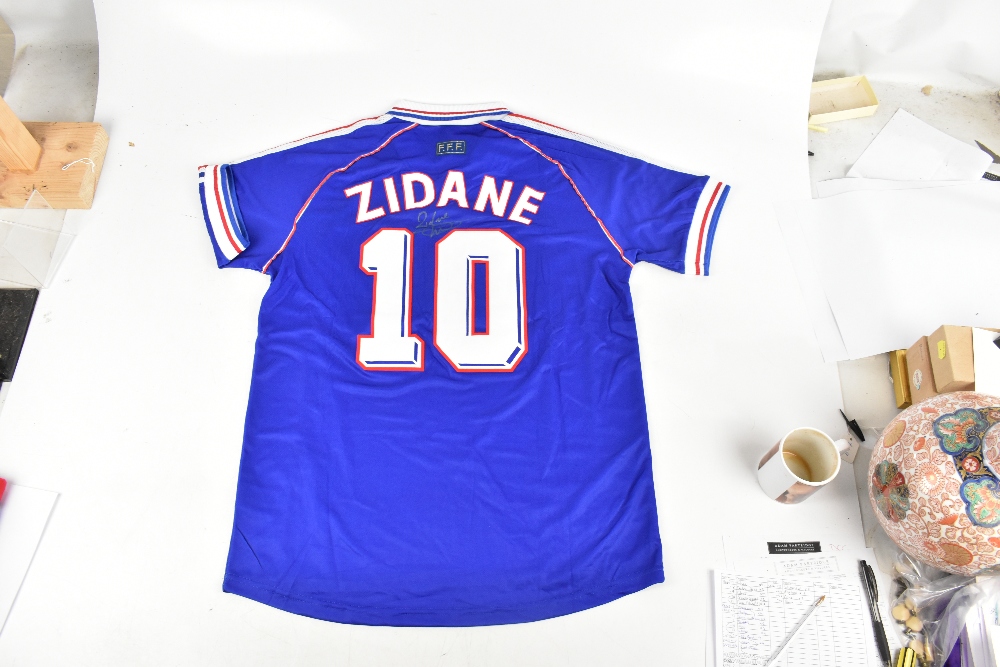 ZINEDINE ZIDANE; a replica FIFA World Cup France 1998 shirt, signed to back, size XXL. Additional - Image 2 of 3