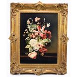 AFTER SIMON VERELST; oil on panel, still life study of flowers in a vase, 39 x 29cm, framed.