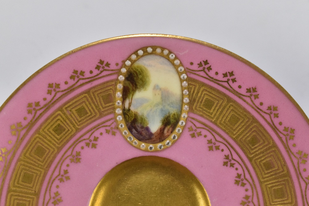 ROYAL WORCESTER; a hand painted cabinet cup and saucer decorated with roses by Twin, with a pink - Image 8 of 8