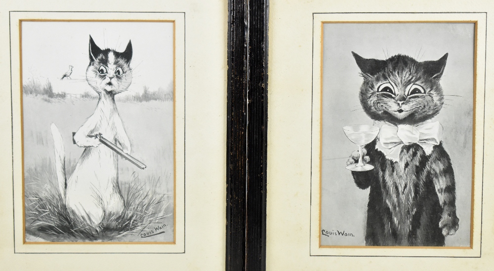 AFTER LOUIS WAIN; a pair of humorous black and white prints of cats, 26 x 17.5cm, framed and - Image 2 of 7